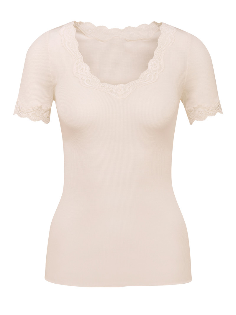 Light Ivory Calida Richesse Lace Shirt Short Sleeve Women Underwear | KWAQM-4928