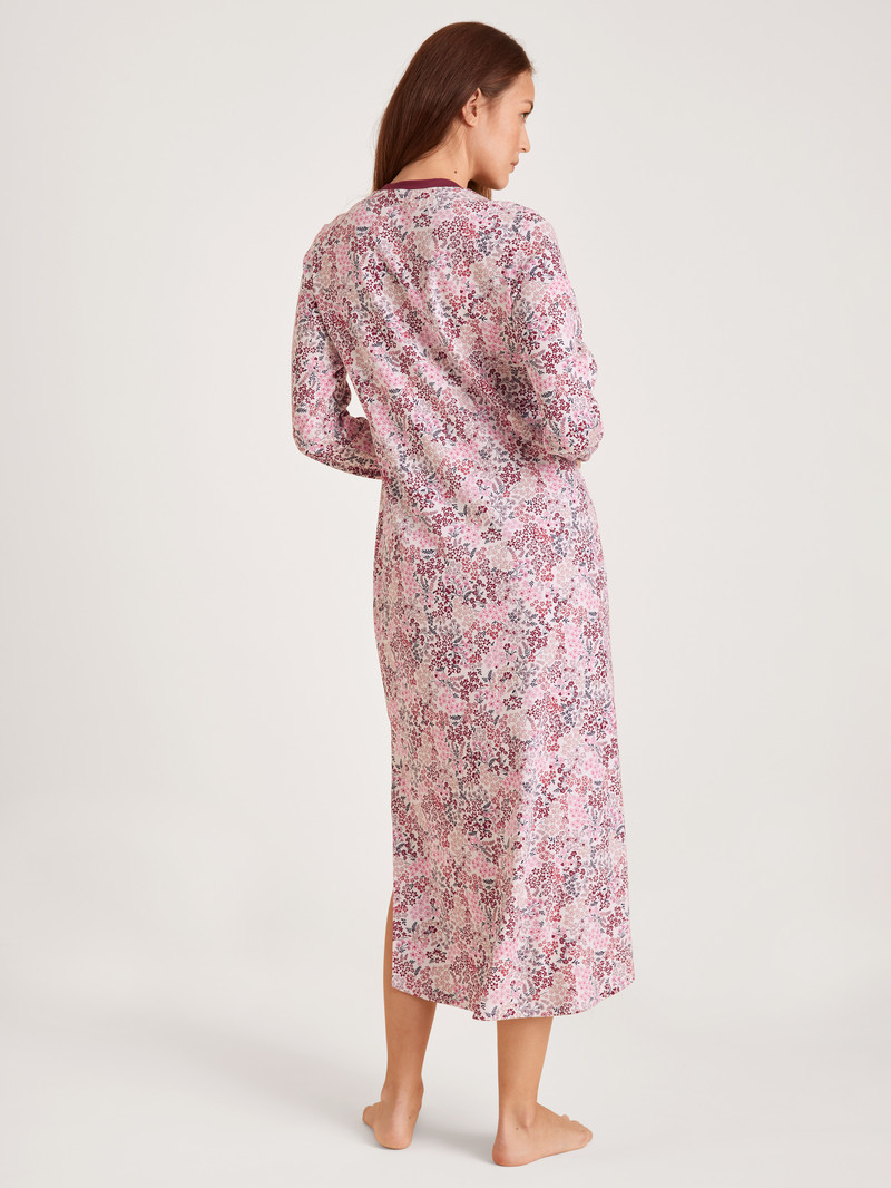 Mars Red Calida Midnight Flowers Long-sleeved Nightdress Women Sleepwear | VCXIJ-4217