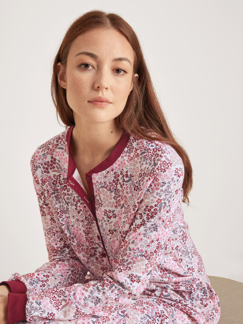 Mars Red Calida Midnight Flowers Long-sleeved Nightdress Women Sleepwear | VCXIJ-4217