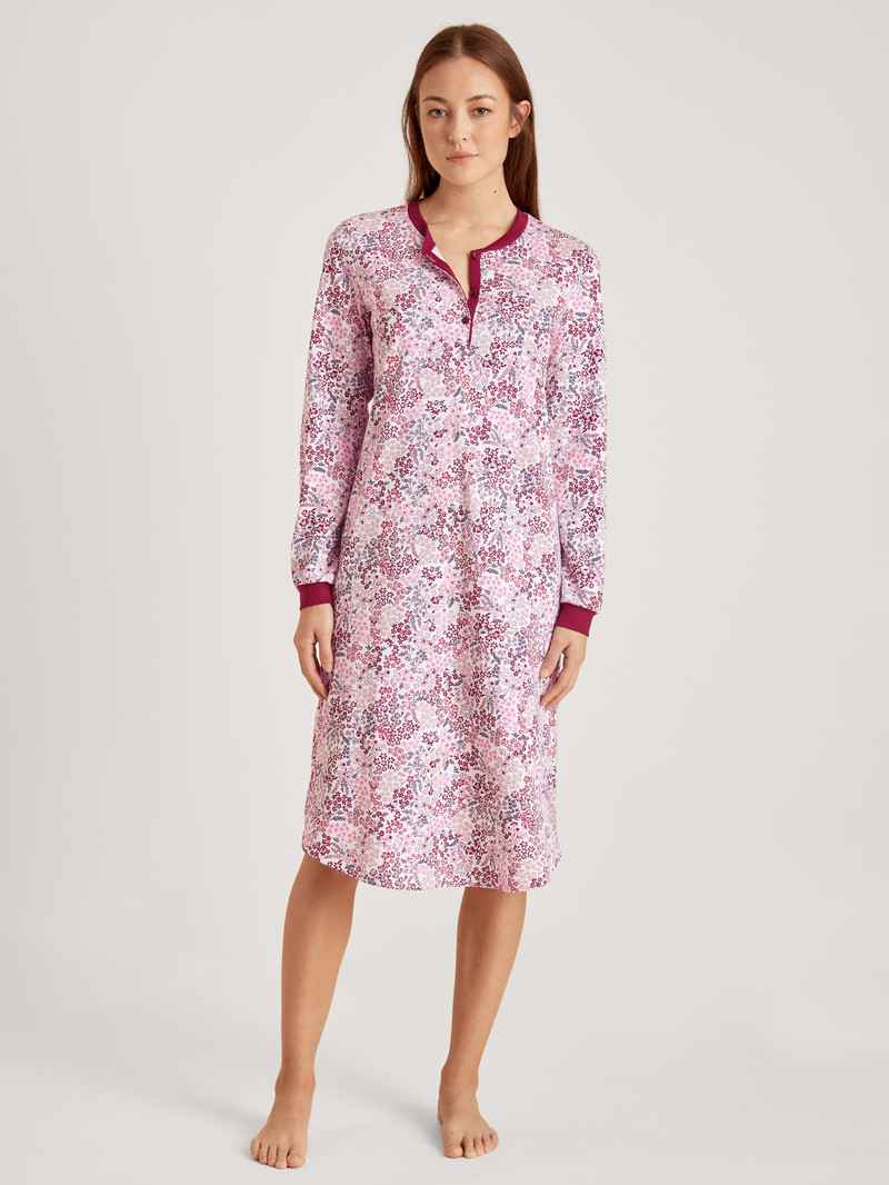 Mars Red Calida Midnight Flowers Nightdress, Length 110 Cm Women Sleepwear | PLOIV-5973