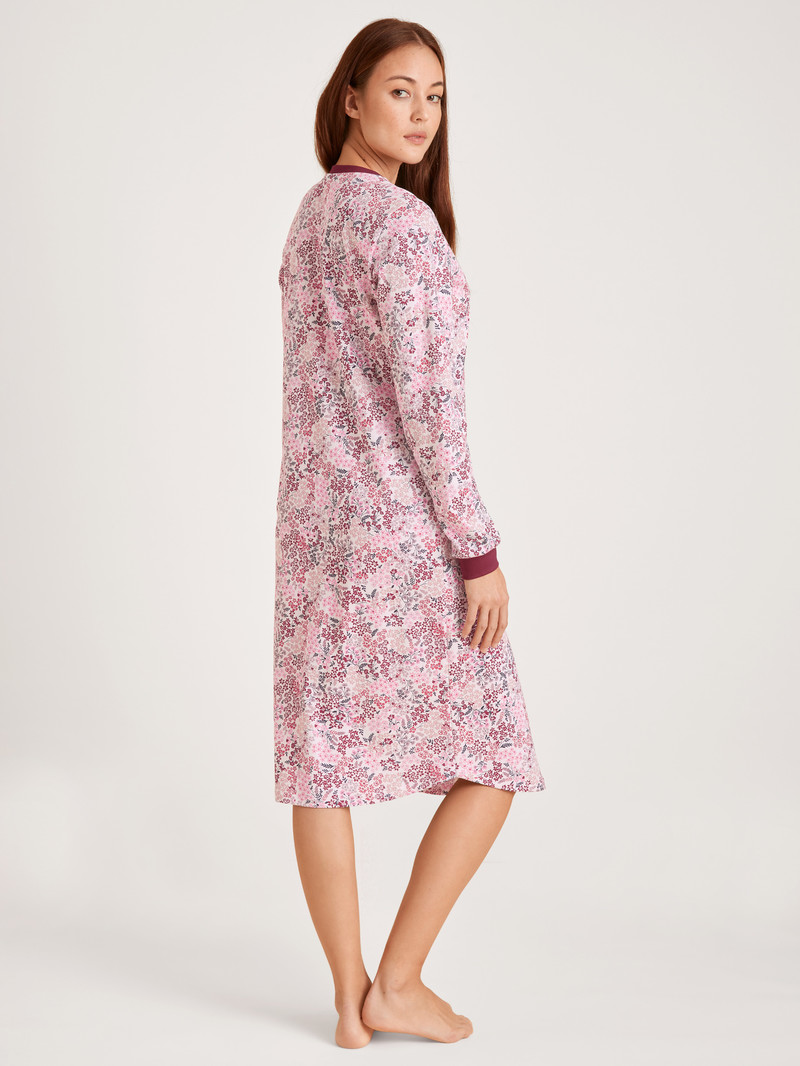 Mars Red Calida Midnight Flowers Nightdress, Length 110 Cm Women Sleepwear | PLOIV-5973