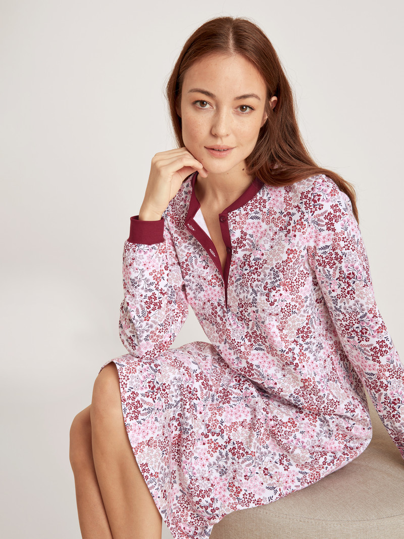 Mars Red Calida Midnight Flowers Nightdress, Length 110 Cm Women Sleepwear | PLOIV-5973