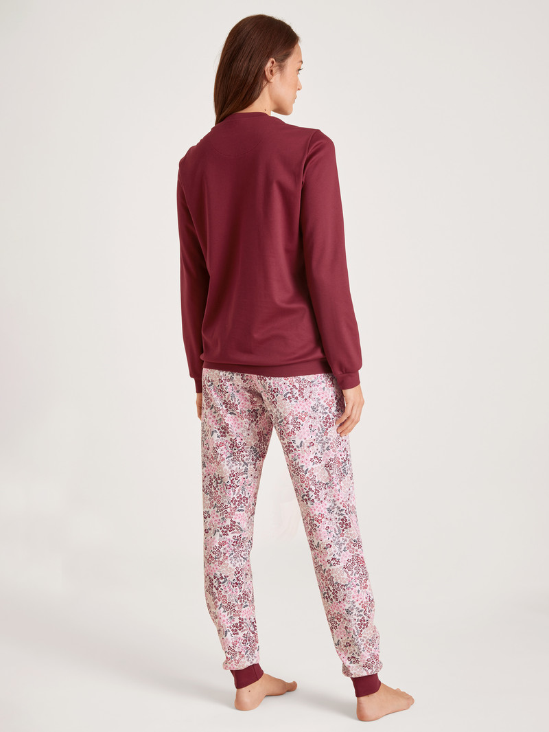 Mars Red Calida Midnight Flowers Pyjama With Cuff Women Sleepwear | ILKHP-6105