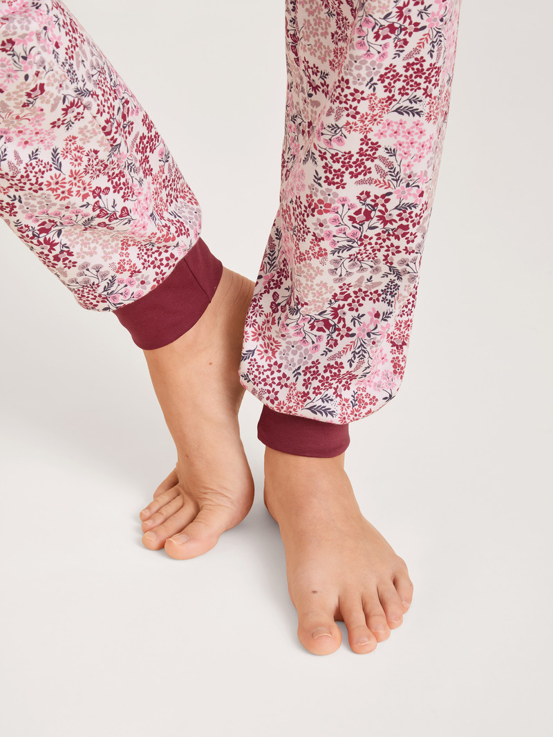 Mars Red Calida Midnight Flowers Pyjama With Cuff Women Sleepwear | ILKHP-6105