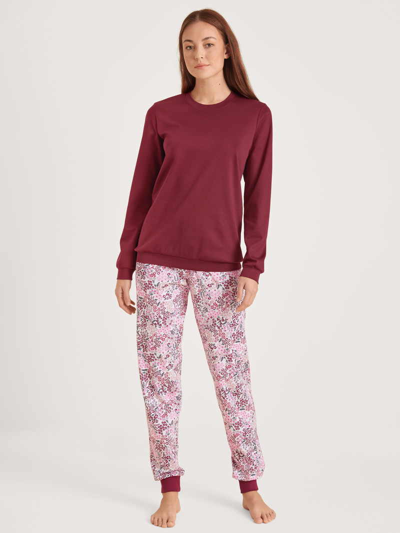 Mars Red Calida Midnight Flowers Pyjama With Cuff Women Sleepwear | ILKHP-6105