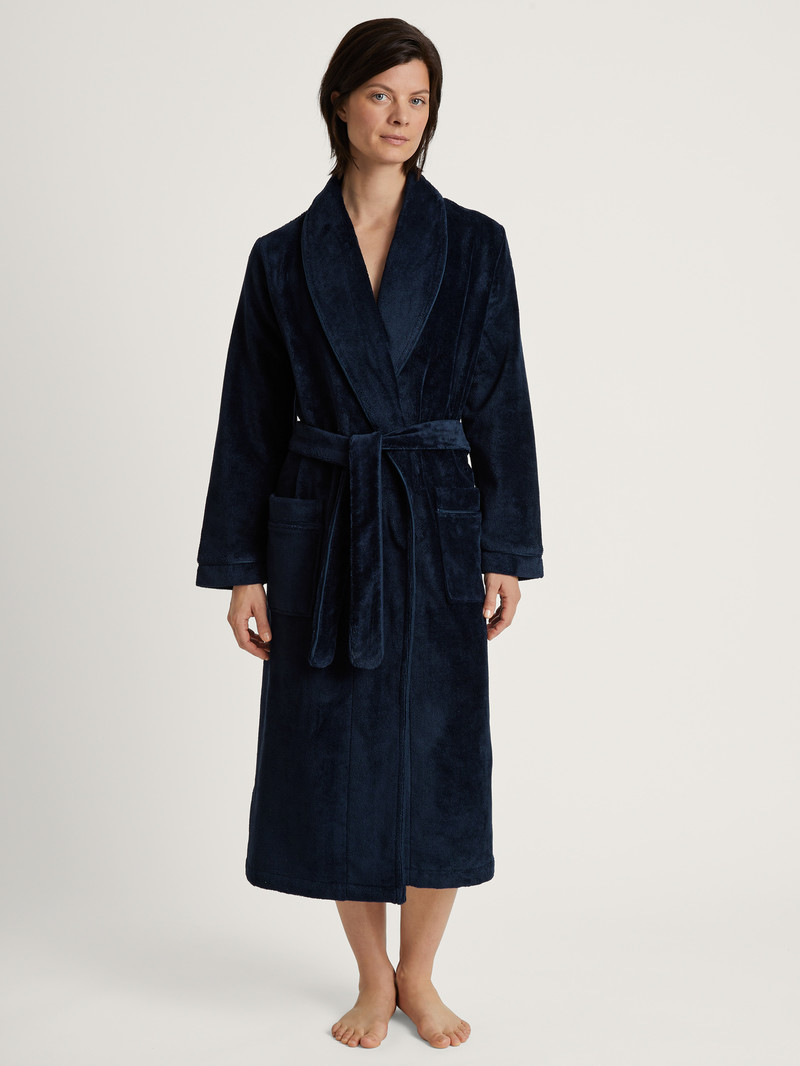 New Dark Lapis Blue Calida Cosy Shower Bathrobe Women Bathrobes | EDYFV-1483