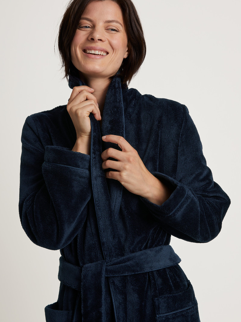 New Dark Lapis Blue Calida Cosy Shower Bathrobe Women Bathrobes | EDYFV-1483