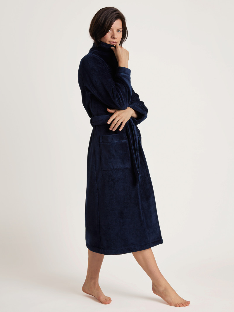 New Dark Lapis Blue Calida Cosy Shower Bathrobe Women Bathrobes | EDYFV-1483