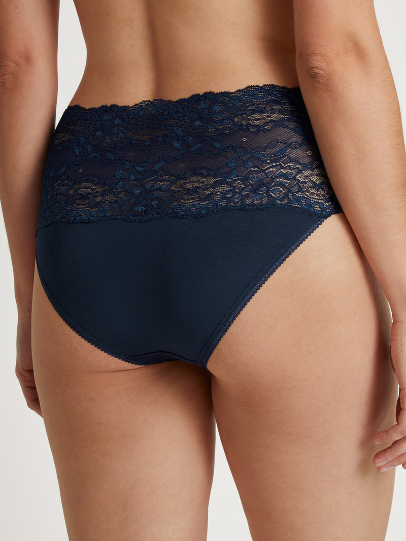 Peacoat Blue Calida Sensual Secrets High-waisted Briefs With Lace Waistband Women Underwear | FOPSQ-0752