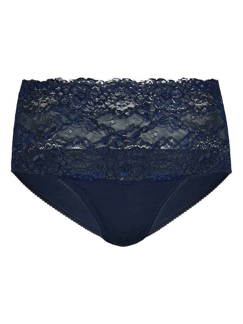 Peacoat Blue Calida Sensual Secrets High-waisted Briefs With Lace Waistband Women Underwear | FOPSQ-0752