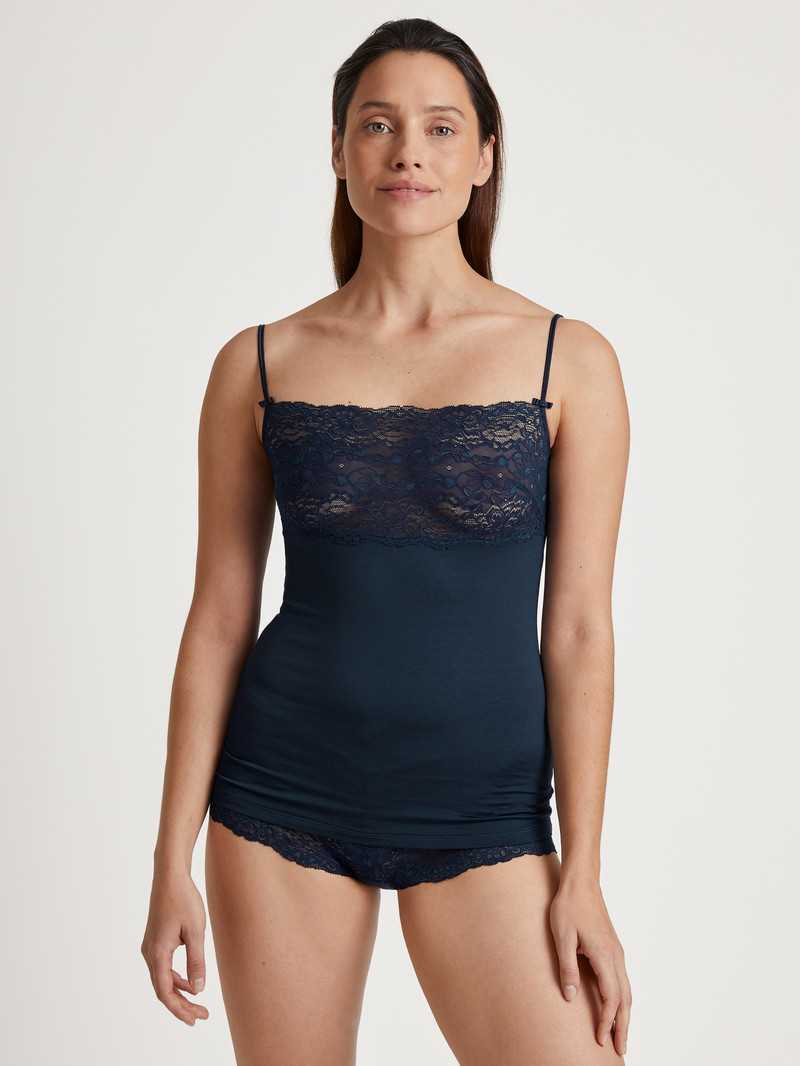 Peacoat Blue Calida Sensual Secrets Spaghetti Strap Top With Lace Women Underwear | LCBKU-1632