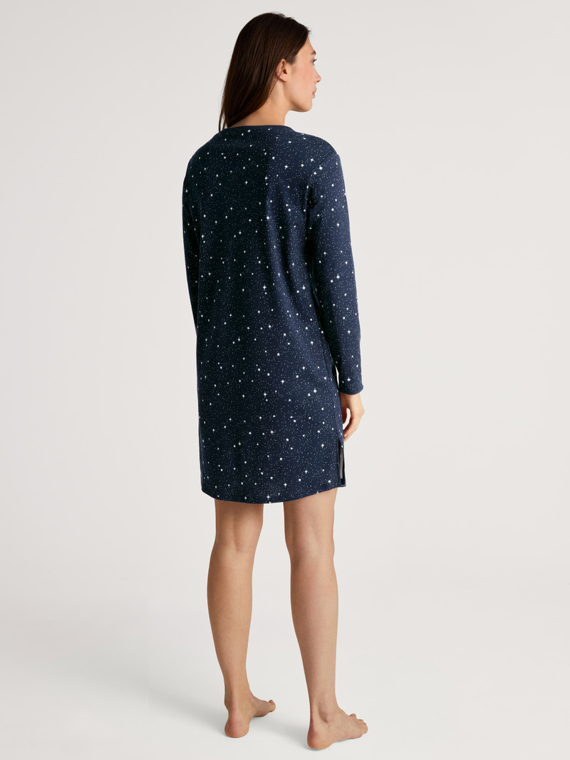 Peacoat Blue Calida Sweet Dreams Long-sleeved Nightdress, Length 95 Cm Women Sleepwear | AONHC-0264