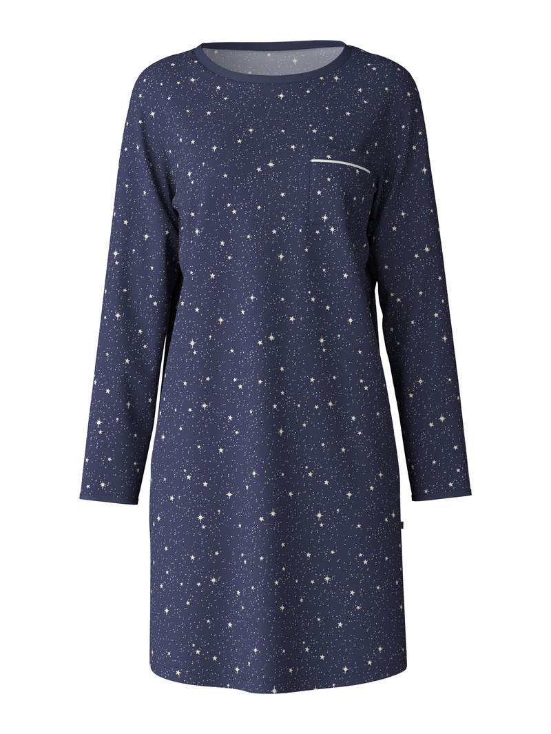 Peacoat Blue Calida Sweet Dreams Long-sleeved Nightdress, Length 95 Cm Women Sleepwear | AONHC-0264