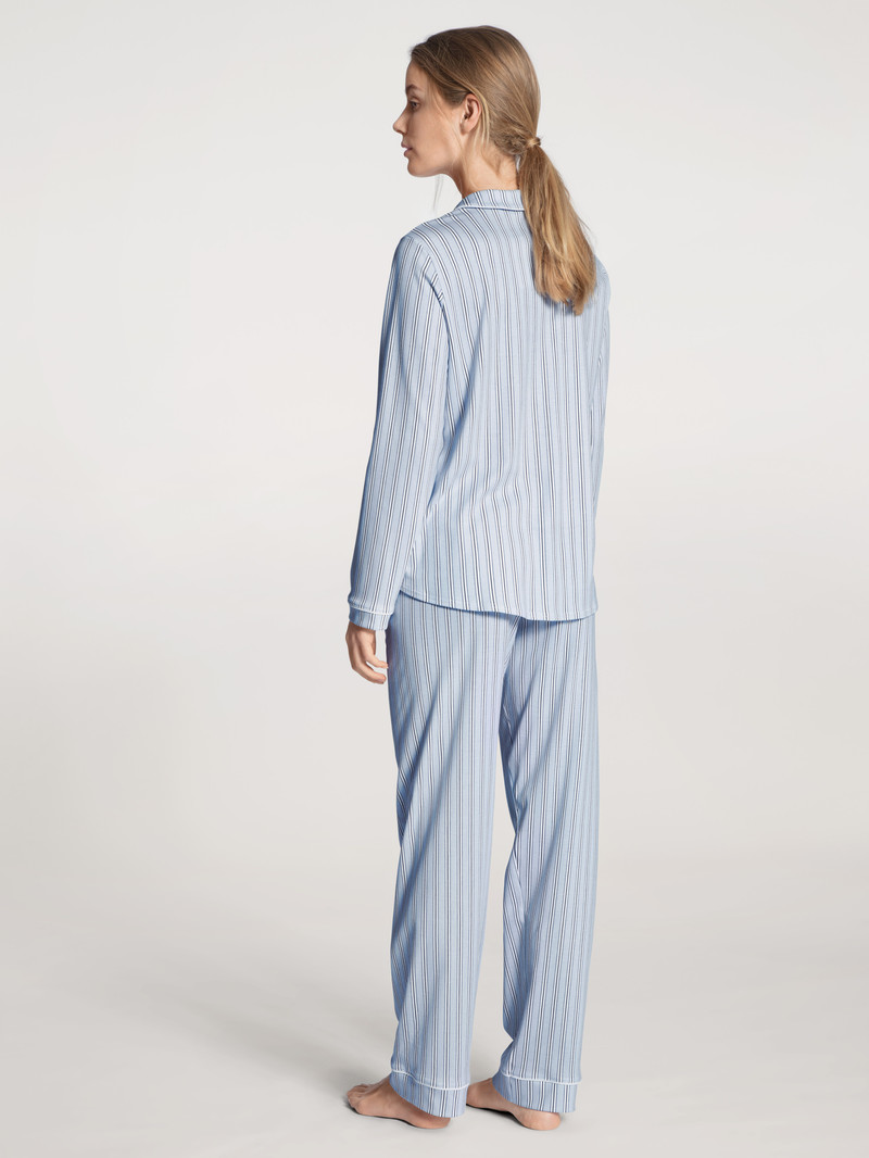 Peacoat Blue Calida Sweet Dreams Pyjama Buttoned Women Sleepwear | GZAPM-6095