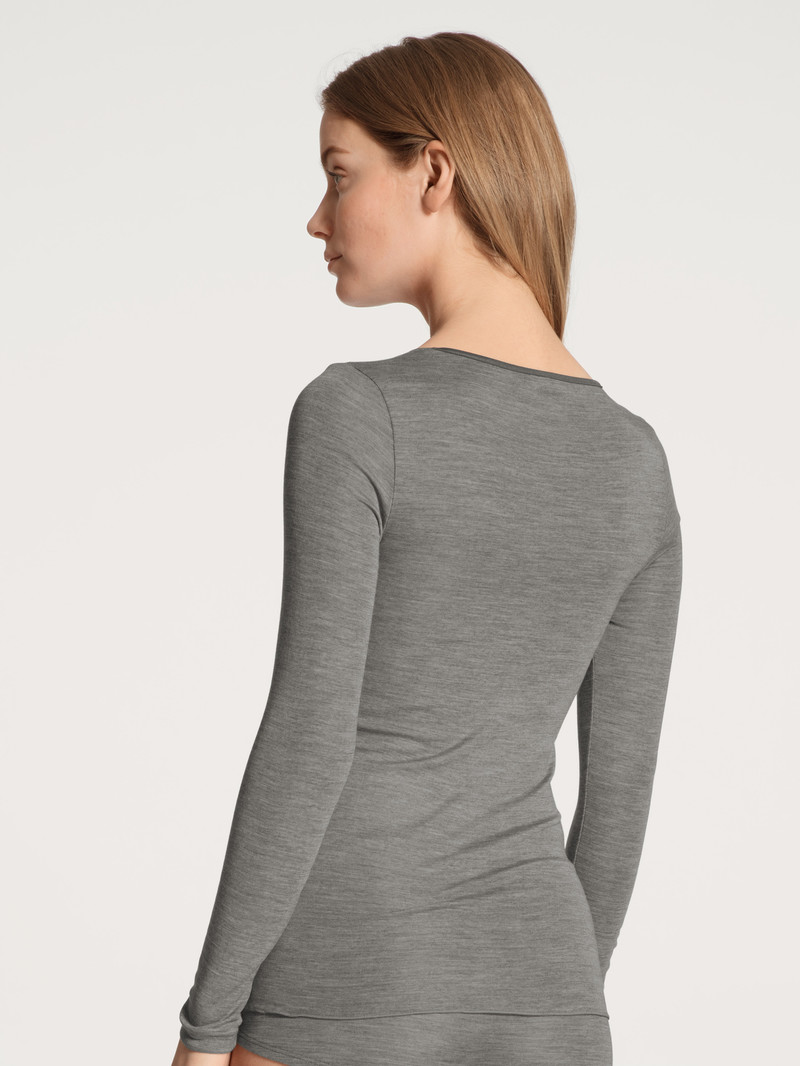 Platin Melé_ Calida True Confidence Shirt Long Sleeve Women Underwear | KDALY-3758