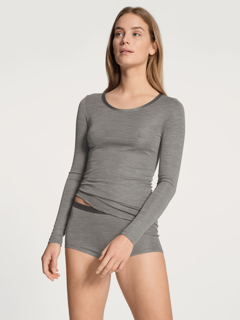 Platin Melé_ Calida True Confidence Shirt Long Sleeve Women Underwear | KDALY-3758