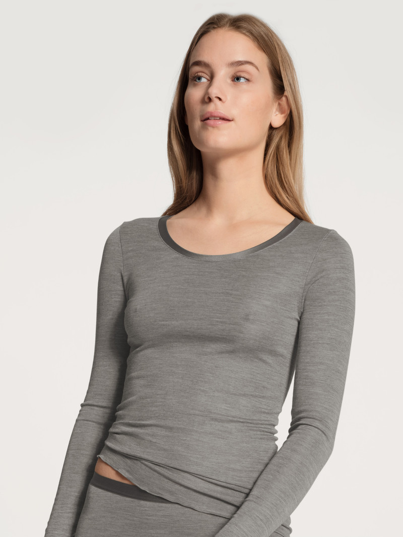 Platin Melé_ Calida True Confidence Shirt Long Sleeve Women Underwear | KDALY-3758