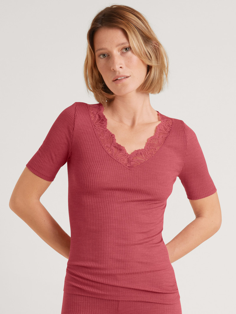 Pomegranate Red Calida Silky Wool Joy Shirt Short Sleeve Women Underwear | TZPXU-5106