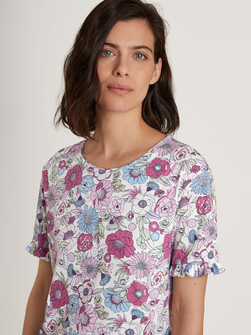 Red Violet Calida Spring Flower Dreams Sleepshirt, Length 95cm Women Sleepwear | HEGQJ-6237