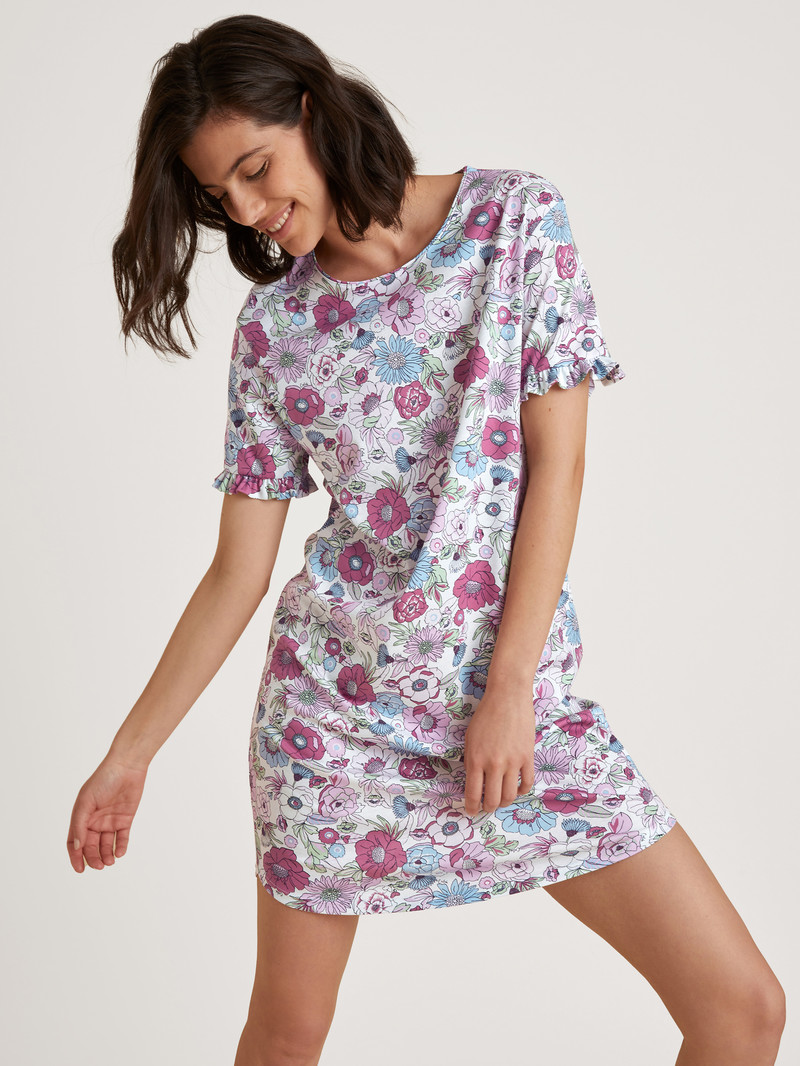 Red Violet Calida Spring Flower Dreams Sleepshirt, Length 95cm Women Sleepwear | HEGQJ-6237