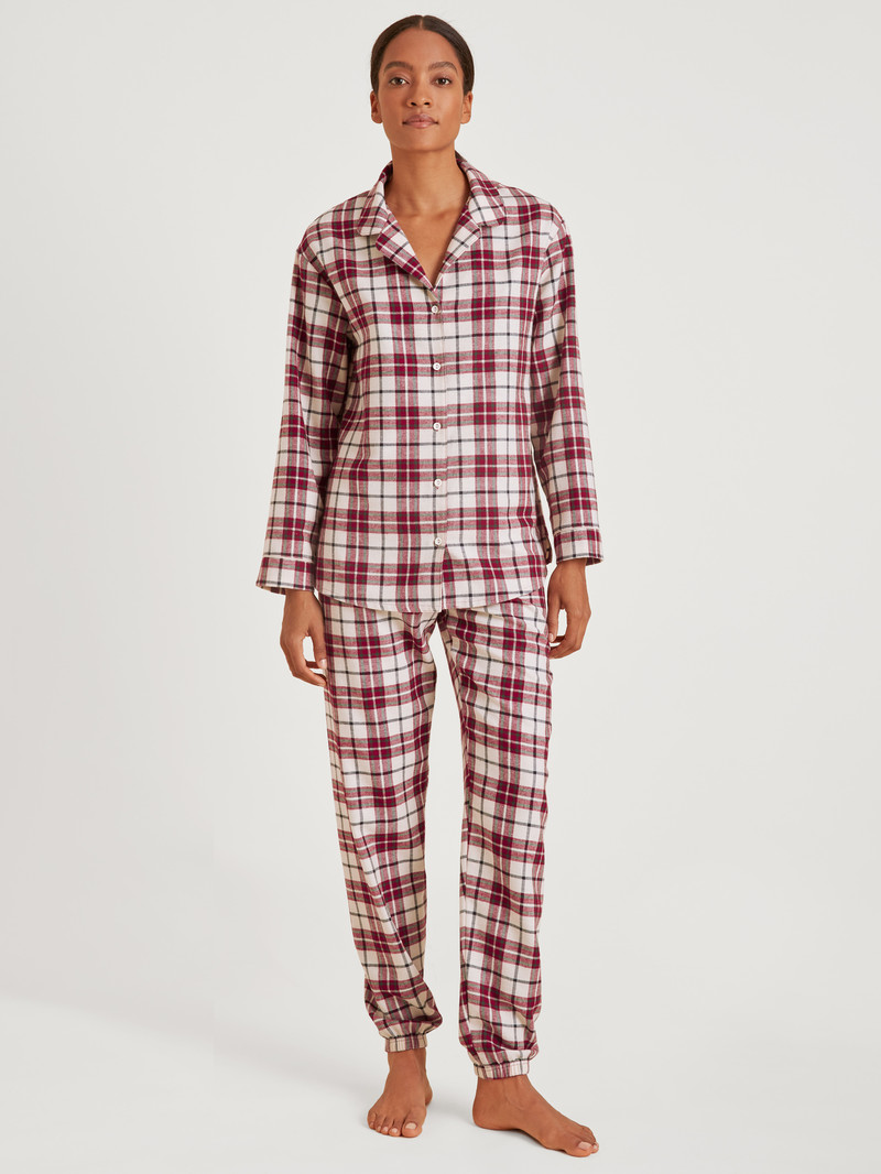 Rio Red Calida Holiday Dreams Flannel Pyjamas, Buttoned Women Sleepwear | FCWBS-6758