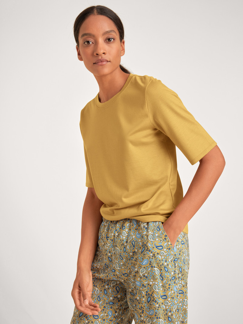 Sautere Yellow Calida Favourites Paisley Shirt Short Sleeve Women Sleepwear | HTFSJ-4180