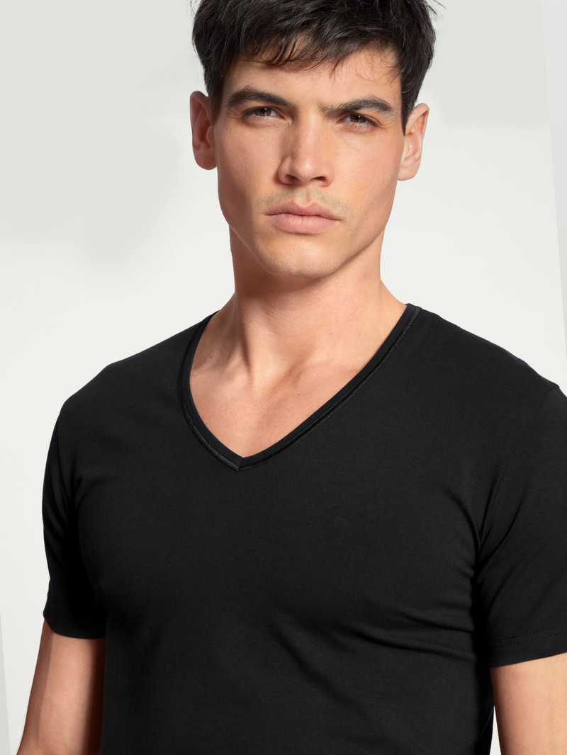 Schwarz Calida Cotton Code V-shirt Men Underwear | KJRIT-8946