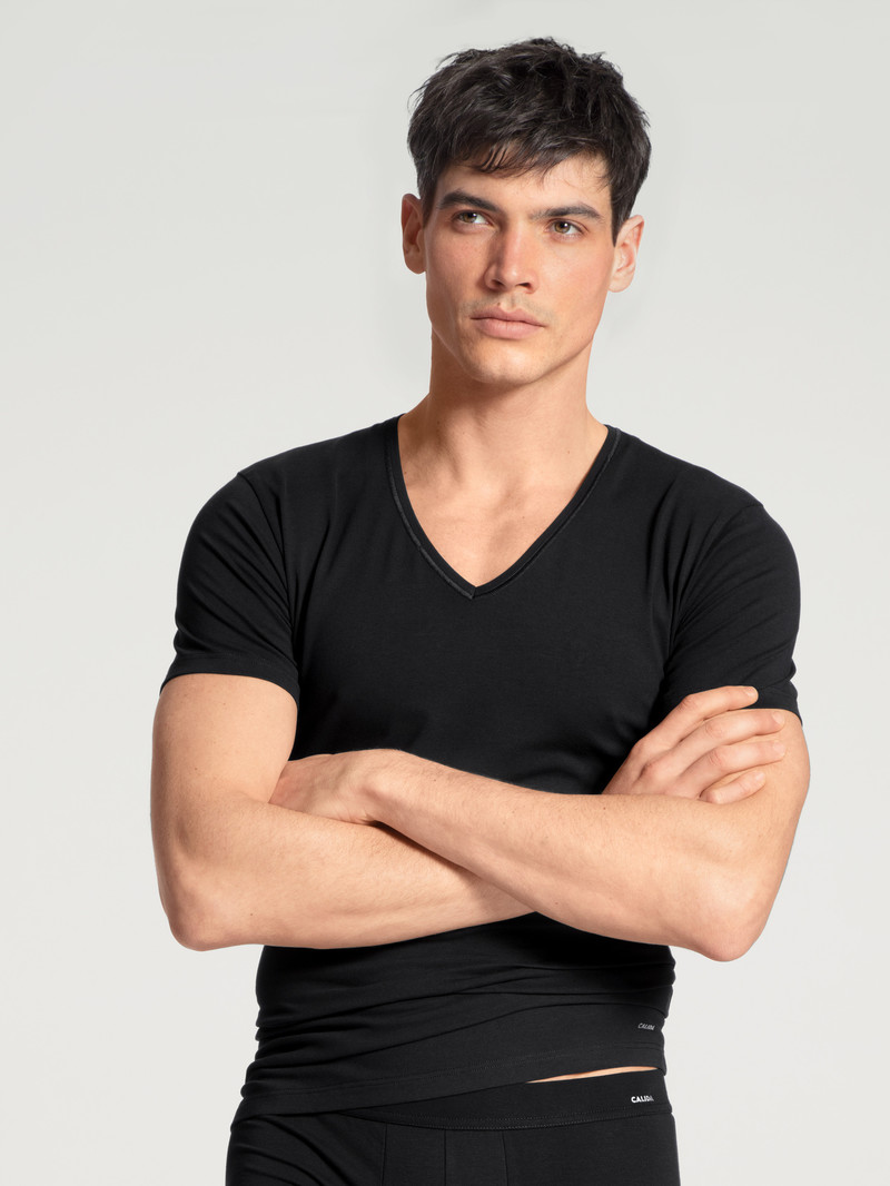 Schwarz Calida Cotton Code V-shirt Men Underwear | KJRIT-8946