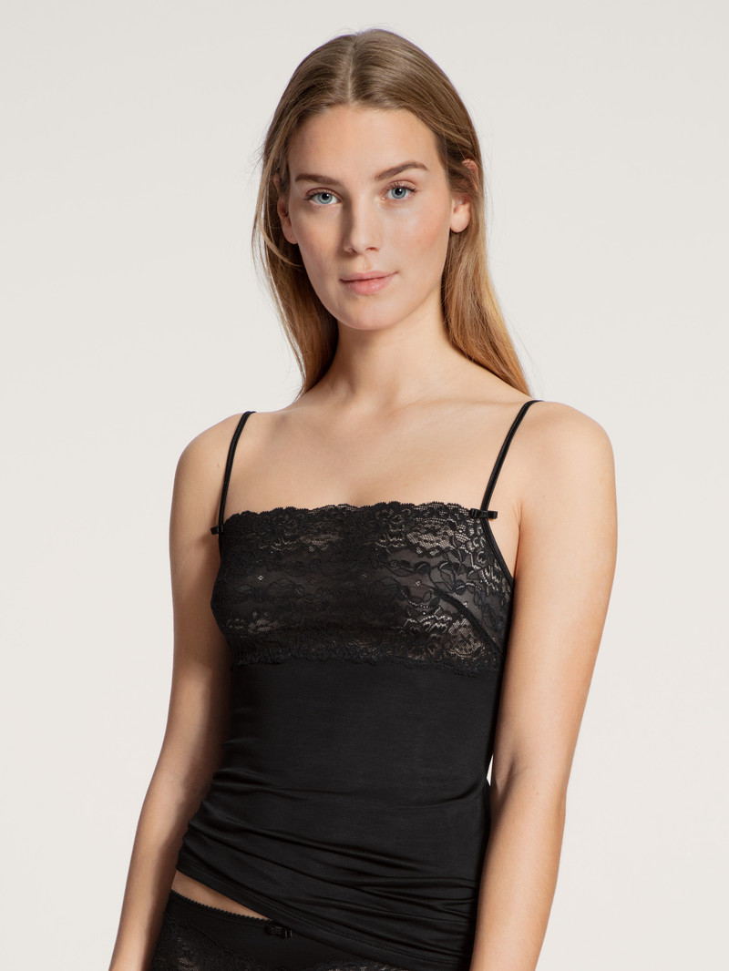 Schwarz Calida Sensual Secrets Spaghetti Strap Top With Lace Women Underwear | EGNBI-2690