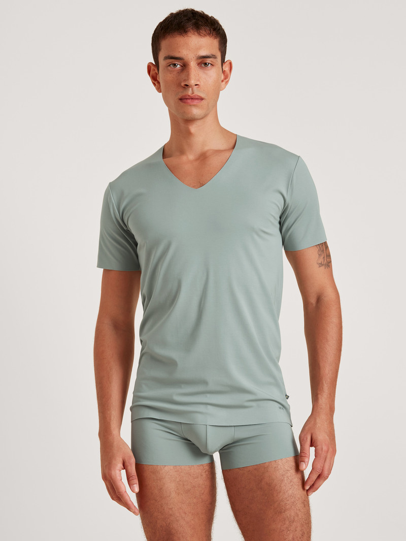 Slate Grey Calida Clean Line V-shirt Men Underwear | MXAWQ-1870