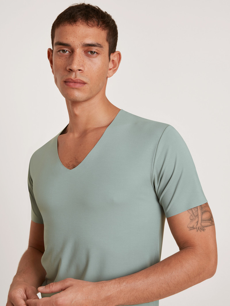 Slate Grey Calida Clean Line V-shirt Men Underwear | MXAWQ-1870