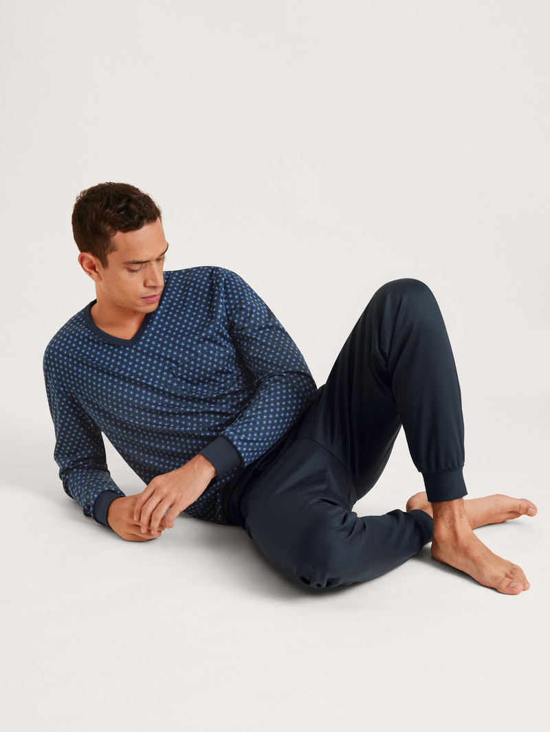 Sodalite Blue Calida Relax Swiss Edition Pyjama With Cuff Men Sleepwear | TPGYS-6481