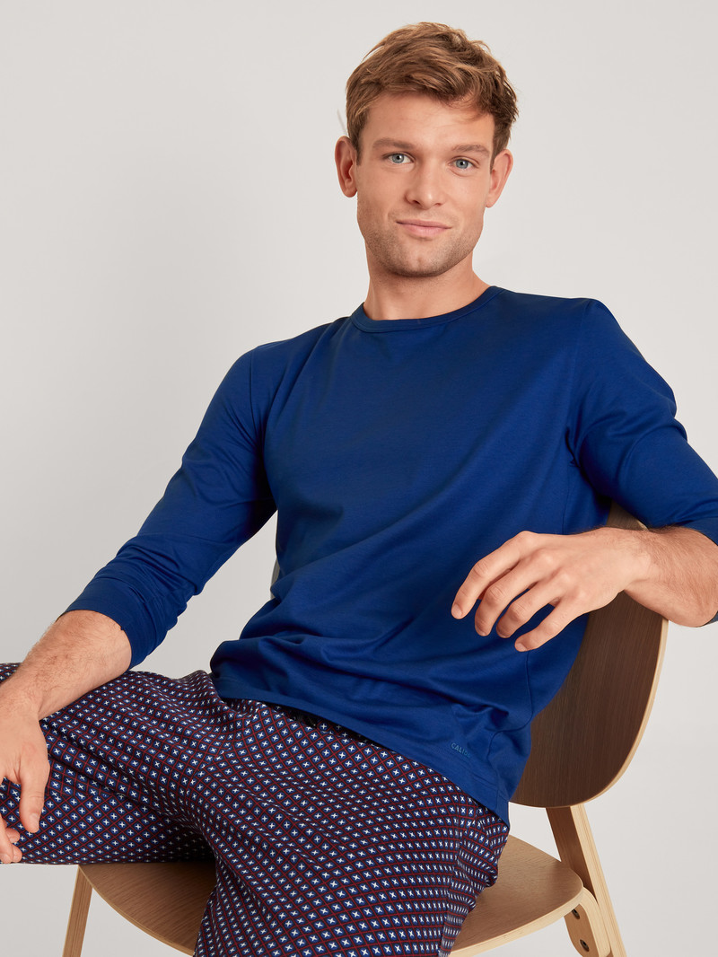 Sodalite Blue Calida Rmx Sleep Holiday Shirt Long Sleeve Men Sleepwear | MAGJY-4985