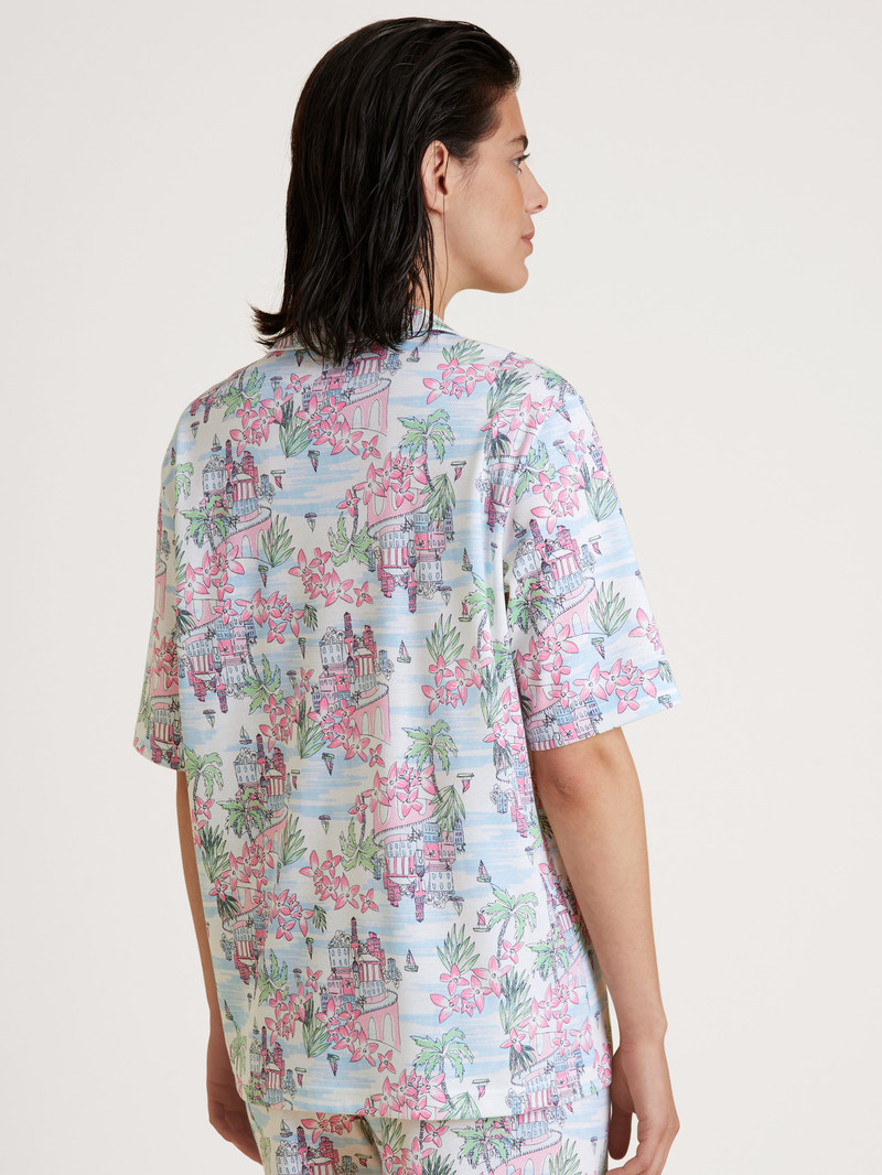 Star White Calida Amalfi Journey Shirt Short Sleeve, Buttoned Through Women Sleepwear | EFBHG-3894