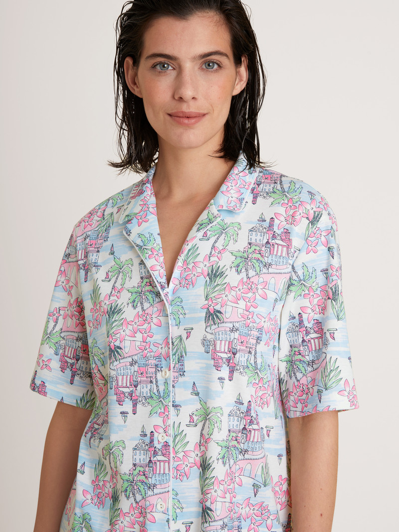 Star White Calida Amalfi Journey Shirt Short Sleeve, Buttoned Through Women Sleepwear | EFBHG-3894