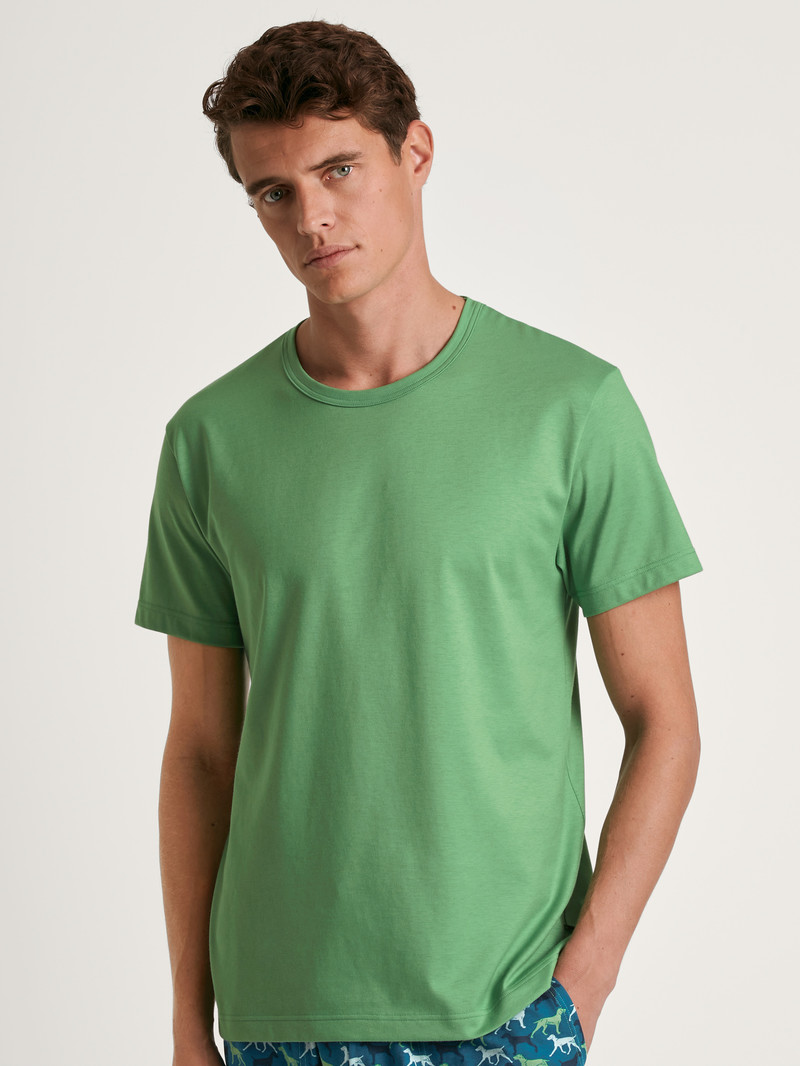 Stone Green Calida Rmx Sleep Weekend T-shirt Men Sleepwear | HWXDQ-2947