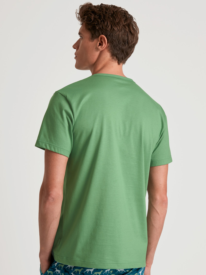 Stone Green Calida Rmx Sleep Weekend T-shirt Men Sleepwear | HWXDQ-2947