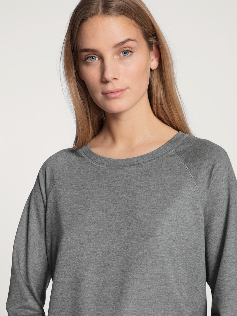 Urban Grey Mele Calida Favourites Lounge Shirt Long Sleeve, French Terry Women Yoga | RXVJT-9458