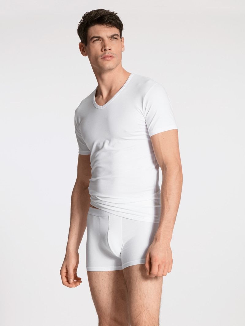 Weiss Calida Natural Benefit V-shirt, Two-pack Men Underwear | YXDOC-0972