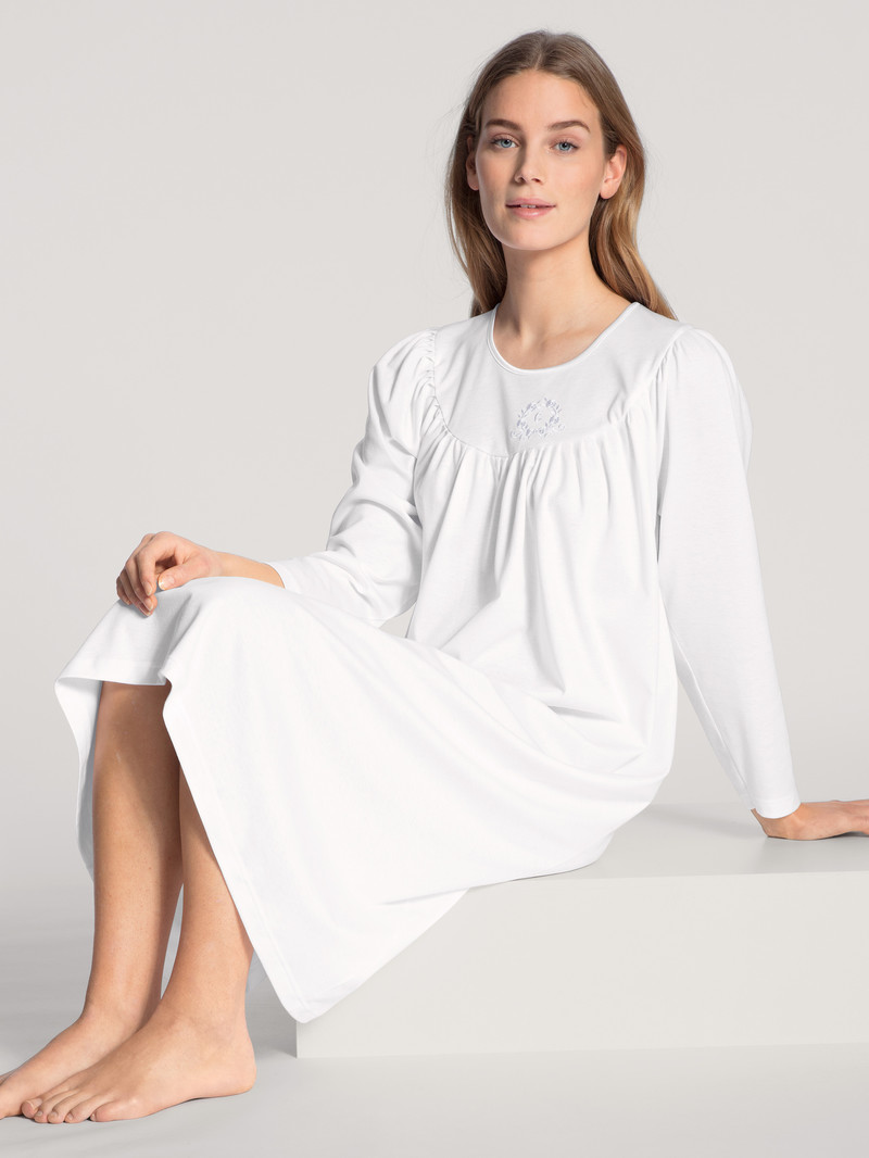 White Calida Soft Cotton Nightdress, Length 110 Cm Women Sleepwear | SAWDF-2816