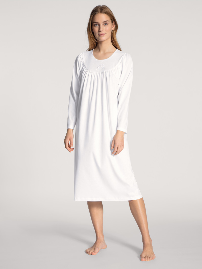 White Calida Soft Cotton Nightdress, Length 110 Cm Women Sleepwear | SAWDF-2816