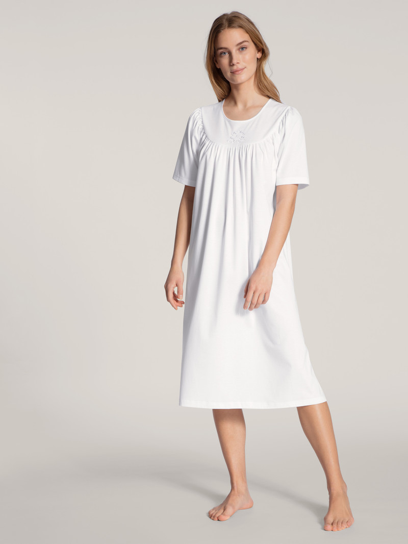 White Calida Soft Cotton Nightdress, Length 110cm Women Sleepwear | NARJY-2790