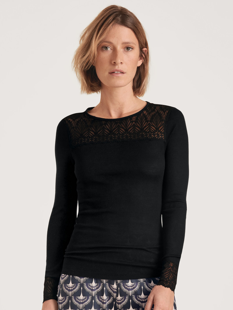 Ws Schwarz Calida Silky Wool Glam Shirt Long-sleeve Women Underwear | HVAOB-8392